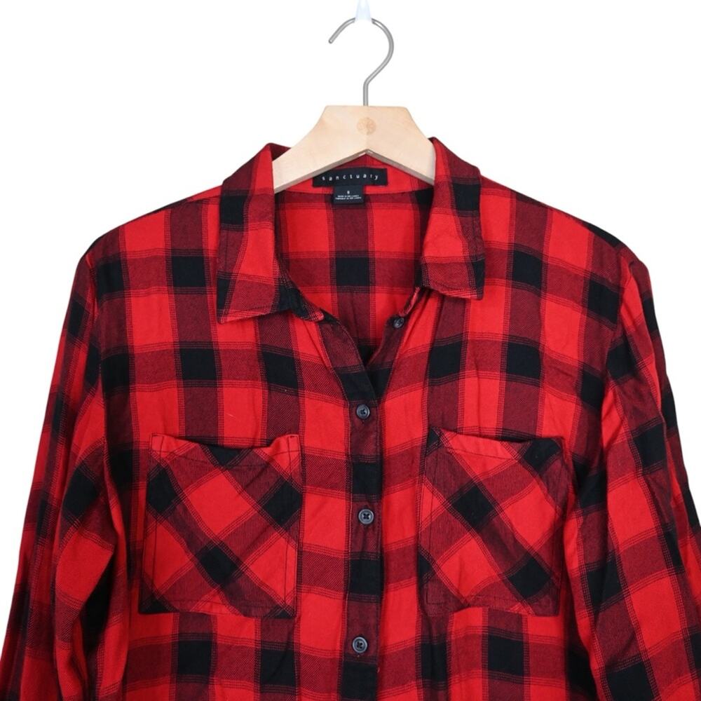 Sanctuary Women's S Red and Black Plaid Button Down Shirt - Picture 3 of 8